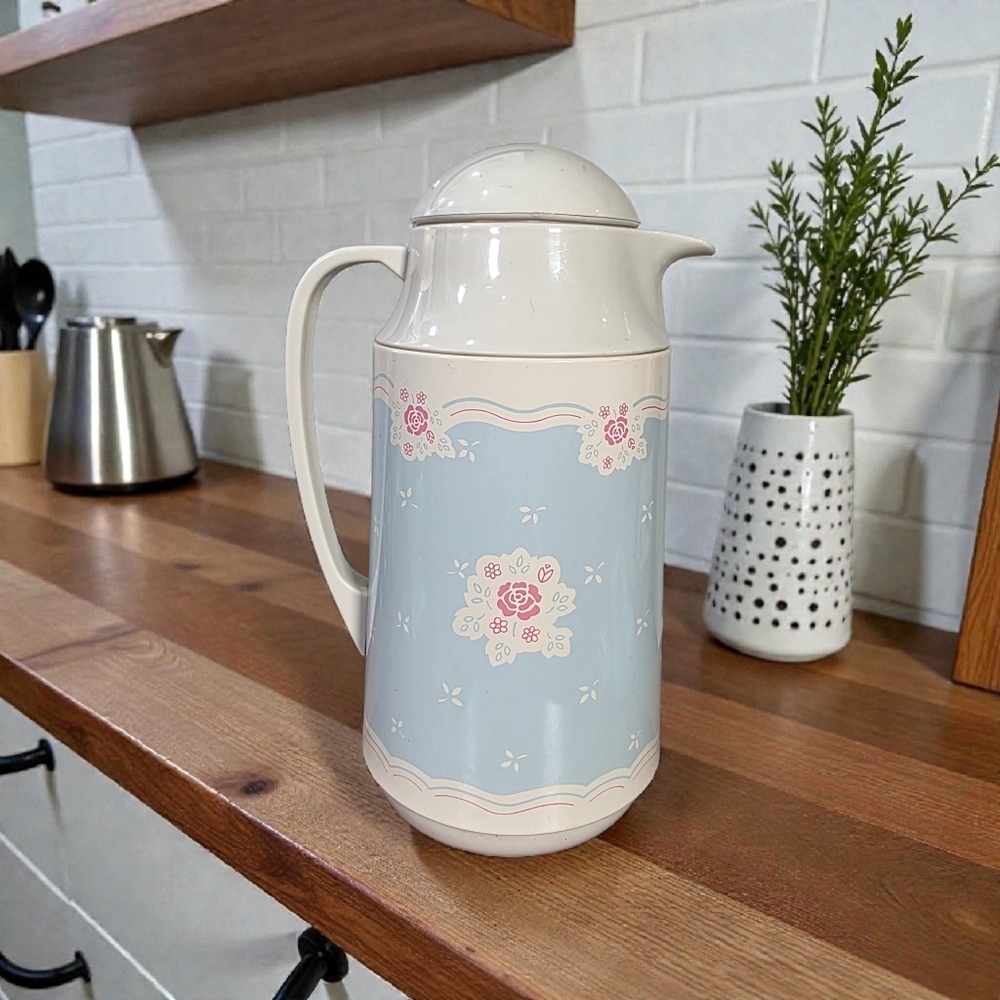 Vintage Corelle Floral Blue and White Thermos Carafe 1990s